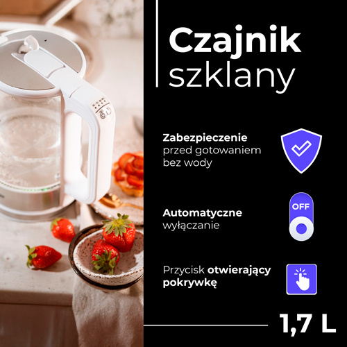 Mesko MS 1301 Czajnik szklany 1,7 L z regulacją temp. Biały